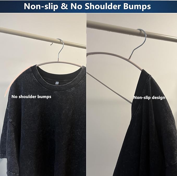 16.5 Inch Pink No Shoulder Bumps No Mark Non-Slip Rubber Coated Contour Meta Hanger for Sweater T-Shirt Suit Coat Uniform with Pants Bar Pack of 20