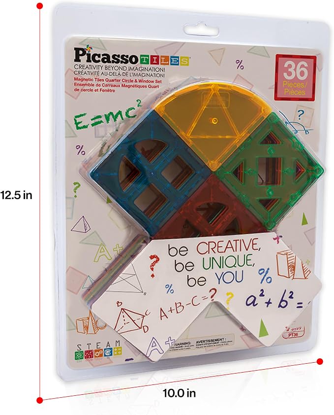 PicassoTiles Magnetic Building Block Quarter Round and Window Set Magnet Construction Toy Educational Kit Engineering STEM Learning Playset Child Brain Development Stacking Blocks Playboards