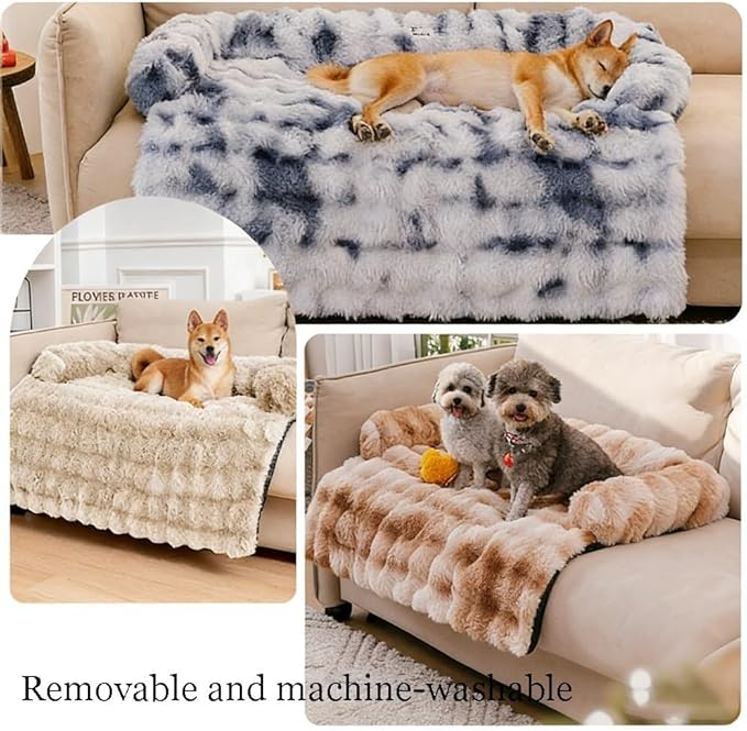 Dream Cloud Pet Sofa Bed for Dogs Cats, 2026 Washable Removable Calming Fluffy Plush Mat for Furniture Protector, Long Fur Non-Slip, for Small/Medium/Large Home Pets (Coffee, M: 33.5 * 28.3IN)