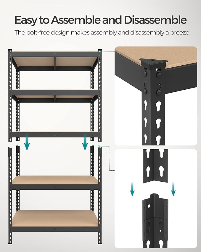 SONGMICS 5-Tier Storage Shelves, Load 2310 lb, Garage Storage, Boltless Assembly, Adjustable Shelving Unit, 17.7 x 35.4 x 70.9 Inches, for Study Shed Basement, Black and Natural Beige UGLR450B01