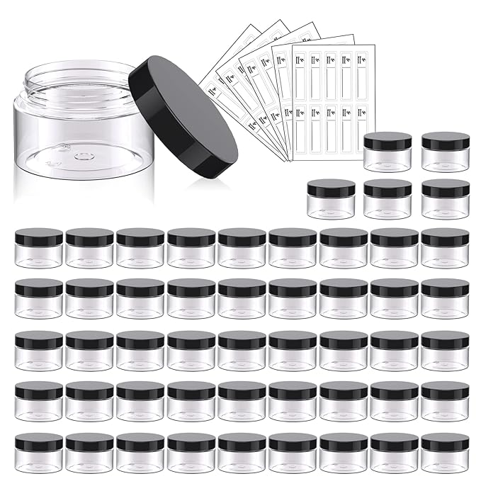 50 Pack 1 OZ Plastic Jars Round Clear Cosmetic Container Jar with Lids, Eternal Moment Plastic Slime Jars for Lotion, Cream, Ointments, Makeup, Eye shadow, Rhinestone, Samples, Pot, Travel Storage