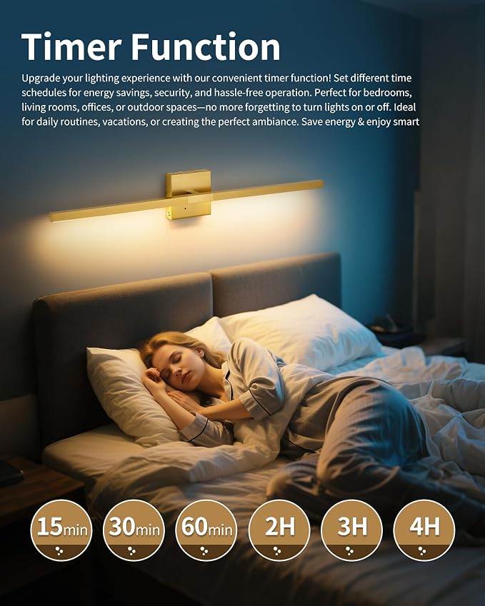 Rayogale 8000mAh Battery Operated Wall Sconce, 3000K/4500K/6000K Dimmable Gold