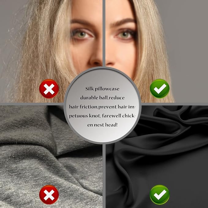 Natural Mulberry Silk Pillowcase with Hidden Zipper for Hair and Skin Standard Size 20"X 26" Soft Breathable Smooth Cooling Pillow Covers for Sleeping(Black,1Pcs)