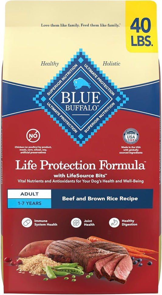 Blue Buffalo Life Protection Formula Adult Dry Dog Food, Helps Build and Maintain Strong Muscles, Made with Natural Ingredients, Beef & Brown Rice Recipe, 40-lb Bag
