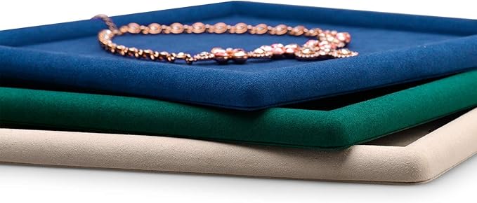 Oirlv Top Microfiber Jewelry Tray Square Nightstand Organizer Rings Earrings Necklace Trinket Storage Tray Showcase Jewelry Display (Green)