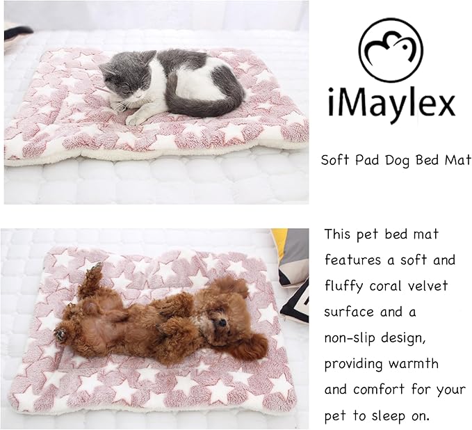 iMaylex Soft Pad Dog Bed Mat, Thicken Warm, Star Pattern, Reversible, Fluffy Pet Dog Sleeping Mattress, Blue, Small