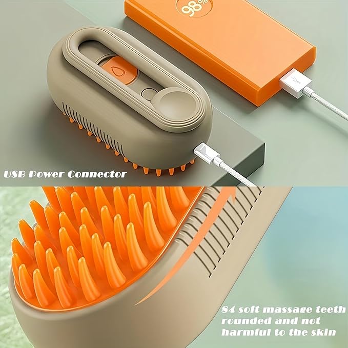 4 in 1 Pet Steam Brush, Cat Steam Brush, Quick & Easy Pet Hair Remover, Massaging & Deshedding - Anti-Static, Moisturizing, USB Rechargeable for Dogs & Cats (White)