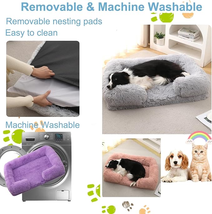 Dog Beds Large Sized dog Orthopedic, Sofa Dog Bed with Waterproof Lining and Nonskid Bottom, Rectangle Washable Dog Bed for Medium Small Dogs and Cats Comfortable ( Color : Purple , Size : 23 x 18" )