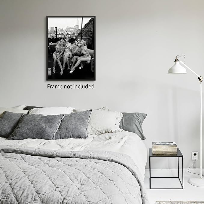Retro Black And White Woman Canvas Wall Art Fashion Rooftop Party Posters