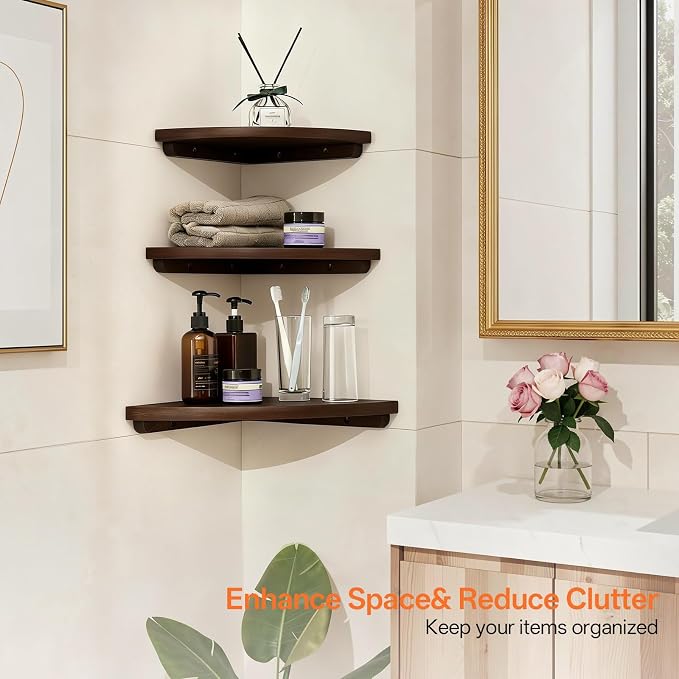 Gieanoo Corner Wall Shelf, 16inch Solid Oak Wood Floating Corner Shelf