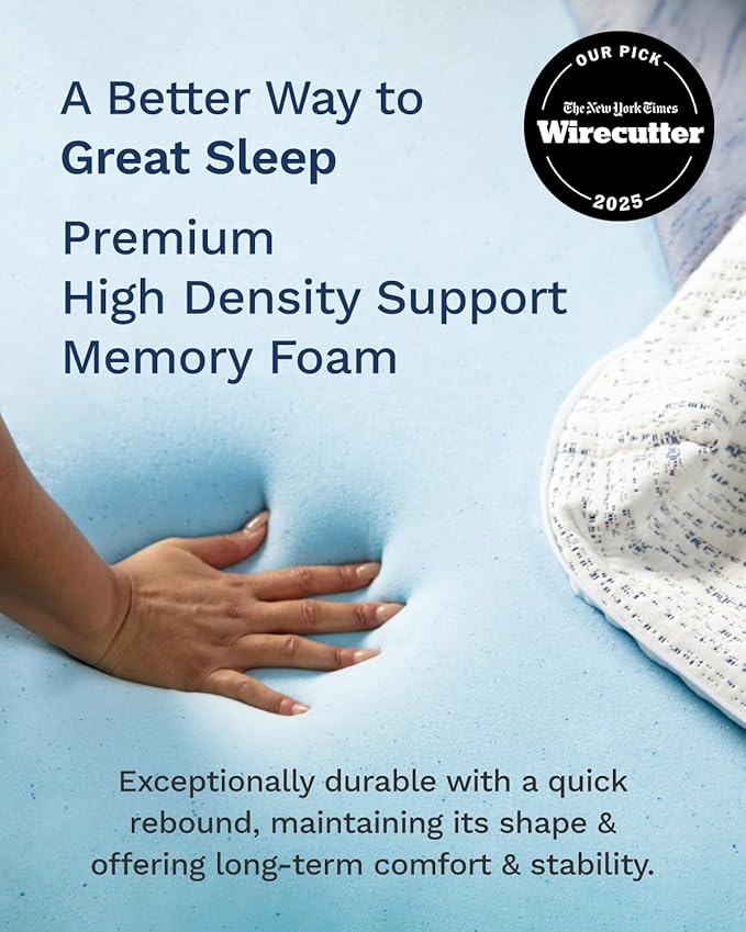 ViscoSoft 4 Inch Memory Foam Mattress Topper Twin - Select High Density Ventilated Mattress Pad - Removable Bamboo-Rayon Cover