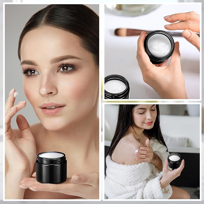 Domensi 90 Pcs 2 oz Glass Jars with Lids Travel Size Round Leakproof Empty Cosmetic Jars with Inner Liners Lid for Storing Makeup Lotions Face Cream Ointments Candle DIY Making (Black)