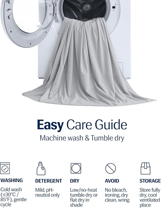 REST® Evercool®+ Cooling Sheet Set, Full Size, Light Gray, Breathable Bed Sheets for Hot Sleeper and Night Sweats, with Pillowcases, with Ionic+ Self-Cleaning Silver Yarn for Sensitive Skin, 4PCS