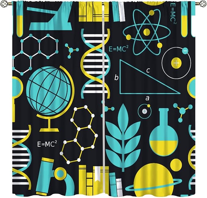 Science Bedroom Curtains, Chemistry Science Pharmacy Research Blackout Rod Pocket Window Drapes for Childs Girls Boys Bedroom Living Room Home Set 2 Panels,84x84 Inches