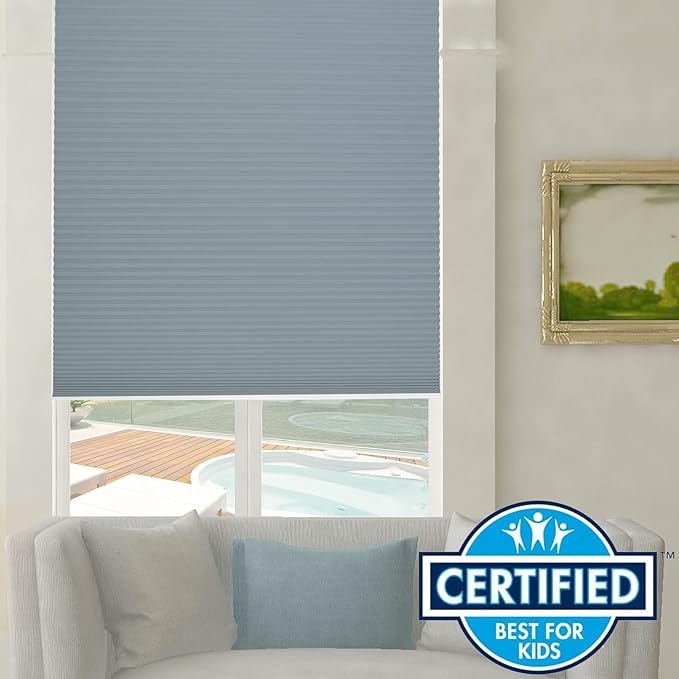 Persilux Blackout Cellular Shades Cordless Window Shades Bottom up UV Protection Thermal Insulated Honeycomb Window Blinds for Windows, Bedroom, Home and Office, Blue, 20" W x 60" H