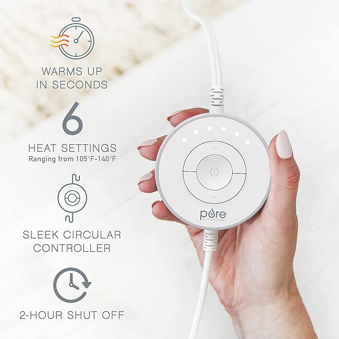 Pure Enrichment PureRadiance Luxury Heating Pad for Cramps, Back, Neck, & Shoulder Pain Relief, Patented Design, Soft Faux Fur & Micromink, 6 Heat Settings, Machine Washable, 12”x24”(Cloud)