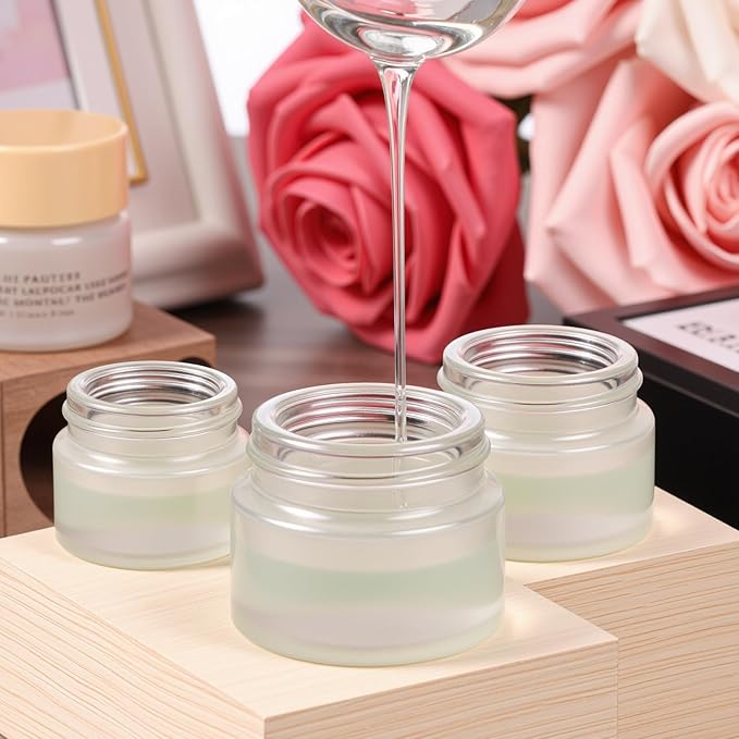 Geiserailie 3 Pieces Glass Cosmetic Containers Empty Sample Jars with Leak Proof Lids Makeup Sample Containers for Lotion Cream Cosmetic (50,30,15 Gram)