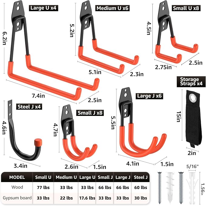 40 Pack Garage Hooks, Heavy Duty Steel Wall Mount Utility Hangers