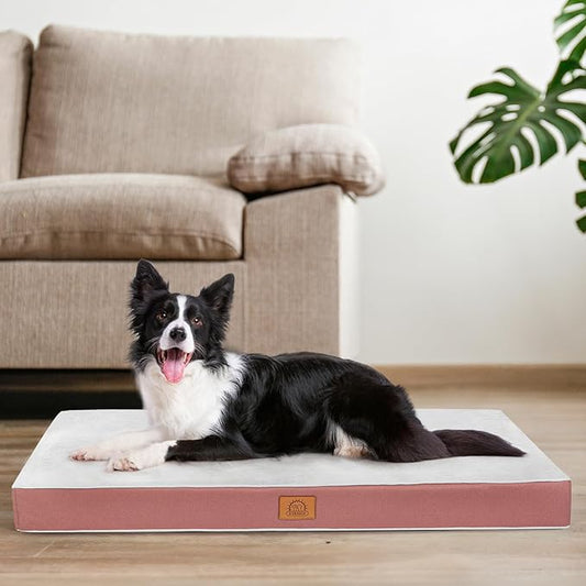 Orthopedic Dog Bed for Medium Dogs, Waterproof Deluxe Plush Dog Crate Bed with Removable Washable Cover & Anti-Slip Bottom, Egg Crate Foam Pet Bed Mat, 30 x 20 Inches, Pink