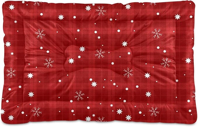 Red Buffalo Plaid Snowflake Christmas Pet Bed Cute Dog Bed Mat Absorbing Non Slip Pad Pet Sleeping Mat for Small, Medium, and Large Dogs Puppy Cat 24 in x 18 in