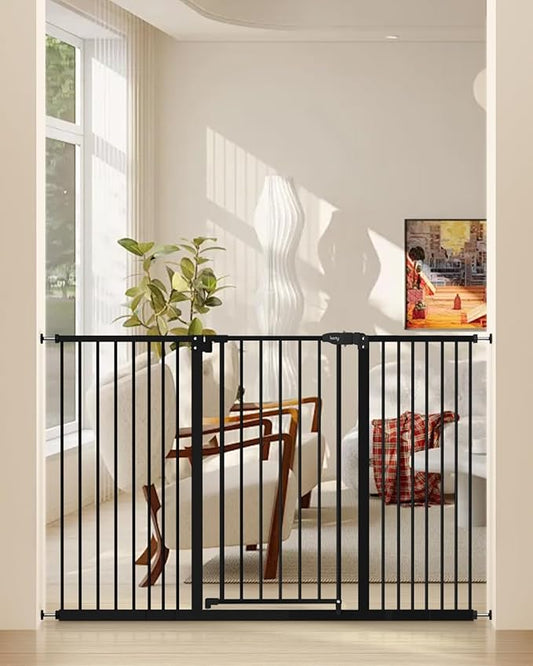 keny 36" Extra Tall Baby Gate for Stairs, 29"-55" Wide Auto Close Dog Gate for Doorways, Pressure Mounted Easy Walk Through Pet Gate with Door, Black