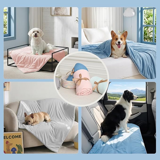 Soulbond Cooling Blanket for Extra Large Dogs - Q-MAX>0.45, Washable Cool Pet Cats Throw Blanket for Hot Weather, Self-Cooling Soft Dog Mat for Bed Crates Couch Sofa Cars(50"x60", Light Blue)