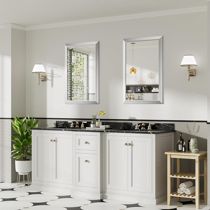 24x36 Inch Brushed Silver Bathroom Mirror
