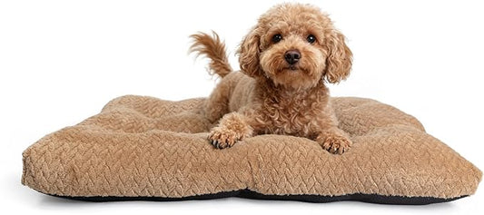 Washable Dog Crate Pad for Small Dogs, Anti-Slip Puppy Kennel Dog Bed for Crate,Flat Soft Fleece Khaki Pet Mat 24" x 18"