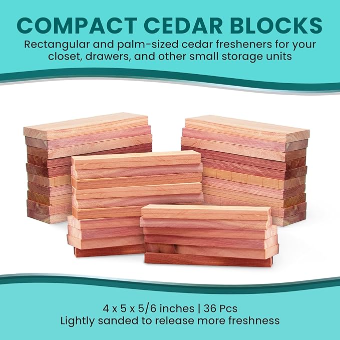 36 Cedar Blocks for Clothes Storage - Cedar Chips for Closets and Drawers - Moth Balls Repellent for Closets - Cedar Planks - Cedar for Closets - Cedar Hangers for Closet - Cedar Wood for Closets