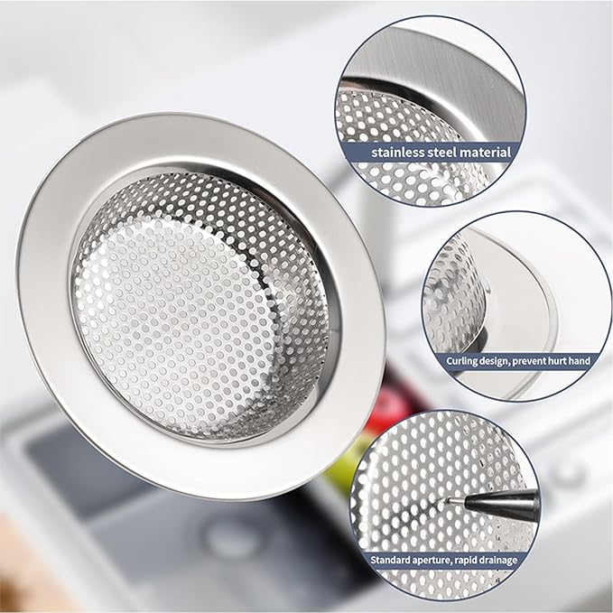 Kitchen Sink Strainer Basket Stainless Steel - Sink Drain Cover with Wide Rim, for Most Kitchen Sinks Anti-Clogging 4.5 in (6pc Silver)