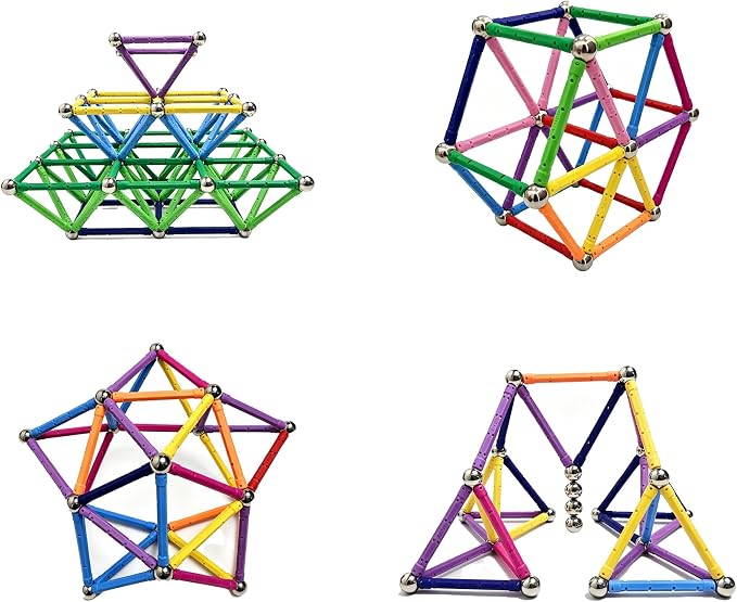 225PCS Magnetic Building Blocks Set, 2.3 Inch Magnet Rods & Non-Magnetic Balls 3D STEM Construction Toy for Kids Adults, Parent-Child Educational Birthday