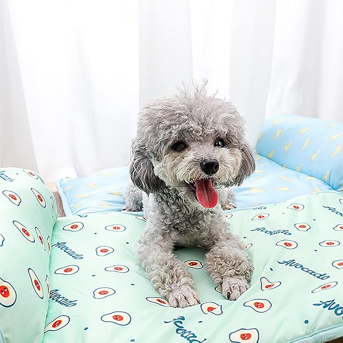 PUMYPOREITY Cooling Dog Bed, Pet Cooling Mat with Pillow, Ice Silk Cooling Dog Blanket, Self Cooling Pad for Cat,Dog, Washable Summer Pet Mat for Kennel, Crates, Sofa, Floor, Pink, S