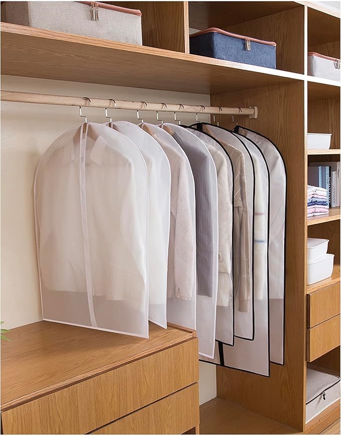 Garment Bags for Hanging Clothes (Set of 12) Suit Bags for Closet Storage, Plastic Waterproof Suit Cover Bag with Zipper for Coats, Jackets, Shirts 24'' x 40''