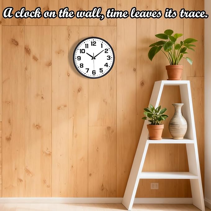 Modern Silent Wall Clock, 12 Inch Non-Ticking Battery Operated Clock, Round