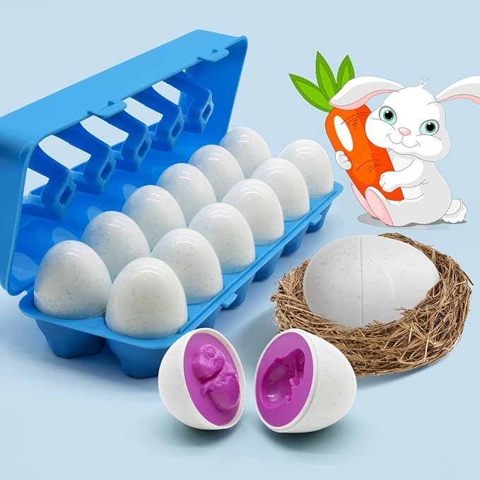 MOONTOY Dinosaur Matching Eggs for Toddlers – Easter Eggs Toy – 12PCS Educational Learning Color & Shape Recognition Montessori STEM Toy, Sorting Fine Motor Skills, Easter Gift, Easter Basket Stuffers