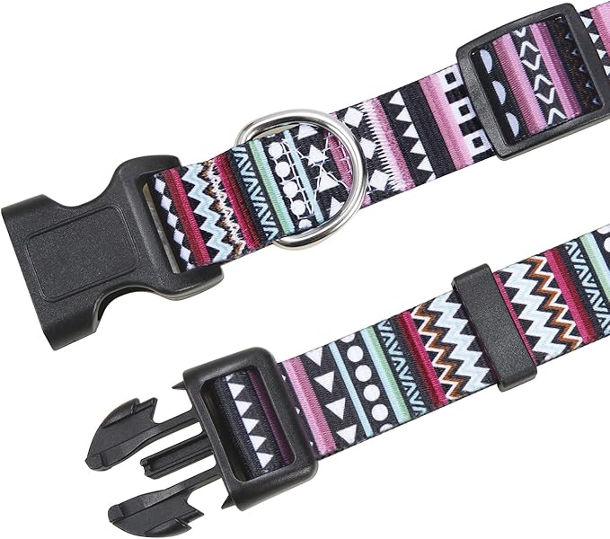 Dog Collar with Bohemia Floral Tribal Geometric Patterns - Soft Ethnic Style Collar Adjustable for Small Medium Large Dogs（Bohemian Purple,S）