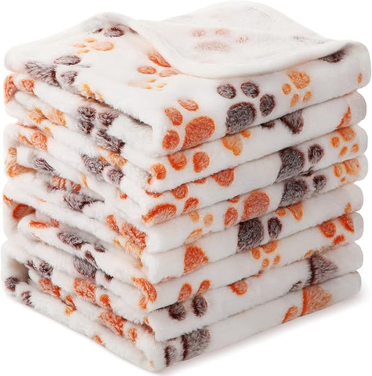Tatuo 4 Pcs Dog Blanket for Pet Cat Blankets Indoor Puppy Teething Stuff Toys Paw Print Fleece Soft Blanket Sleep Mat for Guinea Pig Cage(White,Medium(30 x 20.5 Inch),Square)