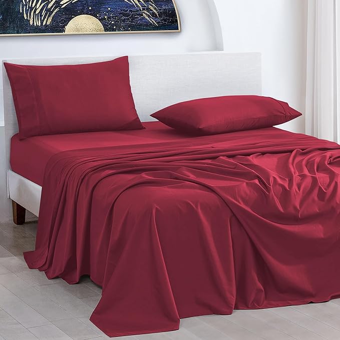 URBANHUT 1000 Thread Count King Bed Sheets Egyptian Cotton Sheet Set, Long Staple Soft & Breathable, 4 Pc Bed Sheet Sets, Luxury Hotel Sateen Sheets Fits 16" Deep Pocket - Burgundy