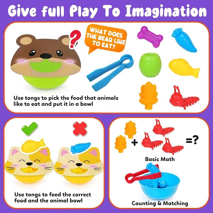 Counting Animals Color Sorting Toys for Kids,Montessori Preschool Learning Animals Matching Feeding Sorting Games Christmas Stocking Stuffers Gifts for Boys Girls Ages 3+