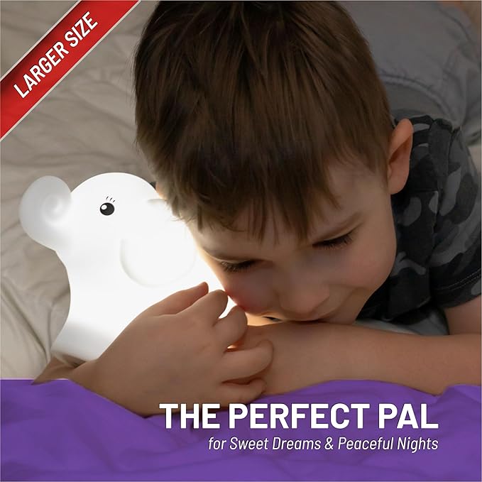 Lumipets Remote Control Silicone Night Light for Kids - Elephant Design with 9 Soft Colors & Sleep Timer - Rechargeable, Battery-Operated Lamp for Bedroom | Baby Nursery, Toddler, Girls, Boys
