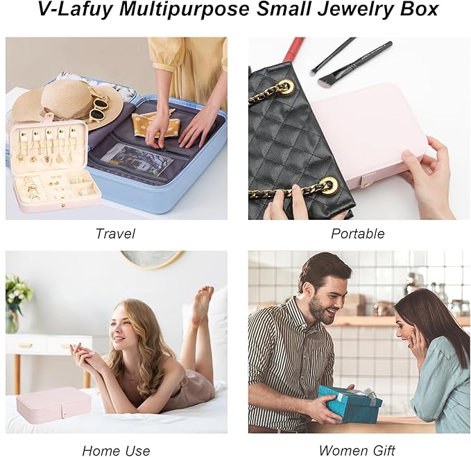 Small Jewelry Box, Travel Jewelry Case Portable Jewelry Boxes for Women, 2-Layer Mini Jewelry Travel Organizer, Gift for Women Girls,Pink B