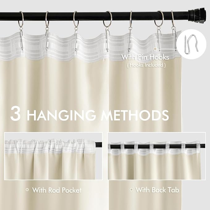 MIULEE Birch Back Tab Blackout Curtains 90 Inches Long 2 Panels Set