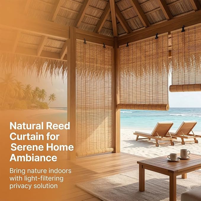Outdoor Bamboo Roller Blinds, Retro Breathable Reed Shades