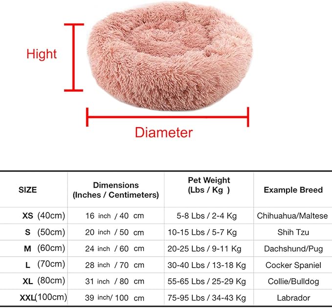 huraty Plush Dog Bed Pet Calming Fur Bed, Fluffy Donut Round Cat Beds, Anti-Slip & Anti-Anxiety, 16 Inch for Puppy and Kitties, Wine Red, XS