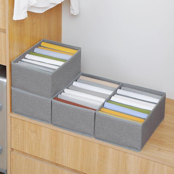 Qozary 4 Pack Drawer Organizers for Clothing, 8 Grids Foldable Closet Organizers and Storage Bins for Bedroom, Dresser Organizer Boxes for Thin T-shirts, Tank Tops