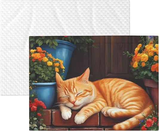 Waterproof Dog Blanket Soft Pet Blanket for Puppy, Fleece Cat Throw Blankets for Furniture Bed Couch Sofa Reversible - Sleeping Cat Flowers