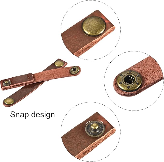 MECCANIXITY Pack of 8 Leather Cable Straps Cord Organizer 90x12mm Portable Cable Leather Clips Light Brown Earphone Cord Management for Cable, Wire