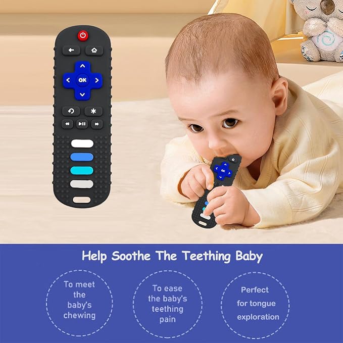 ROBBEAR 1 Pack Baby Teething Toys, Food Grade Silicone Remote Control Teether for Babies 3 6 12 18 Months, TV Remote Shaped Chewing Toys for Boys and Girls, Freezer BPA Free