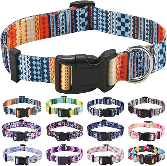Dog Collar with Bohemia Floral Tribal Geometric Patterns - Soft Ethnic Style Collar Adjustable for Small Medium Large Dogs（Bohemian Orange,L）