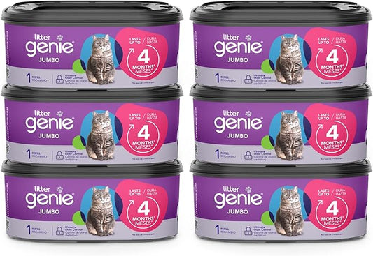 Litter Genie Refill Bags | Jumbo 6-Pack 168 total ft | Up to 24 months of supply in 6 cartridges | Ultimate Odor Control Cat Litter Bags
